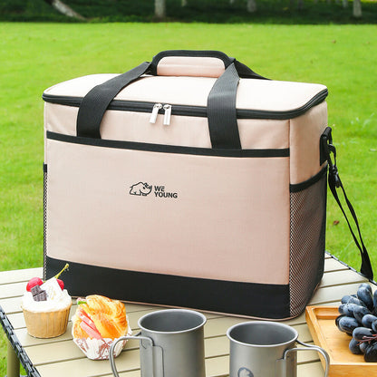 30L Insulated Picnic Cooler Bag – Waterproof, Portable, Beige