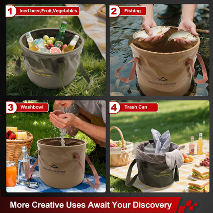 Collapsible Camping Bucket 20L – Dual Handles, Waterproof PVC, Forest Green