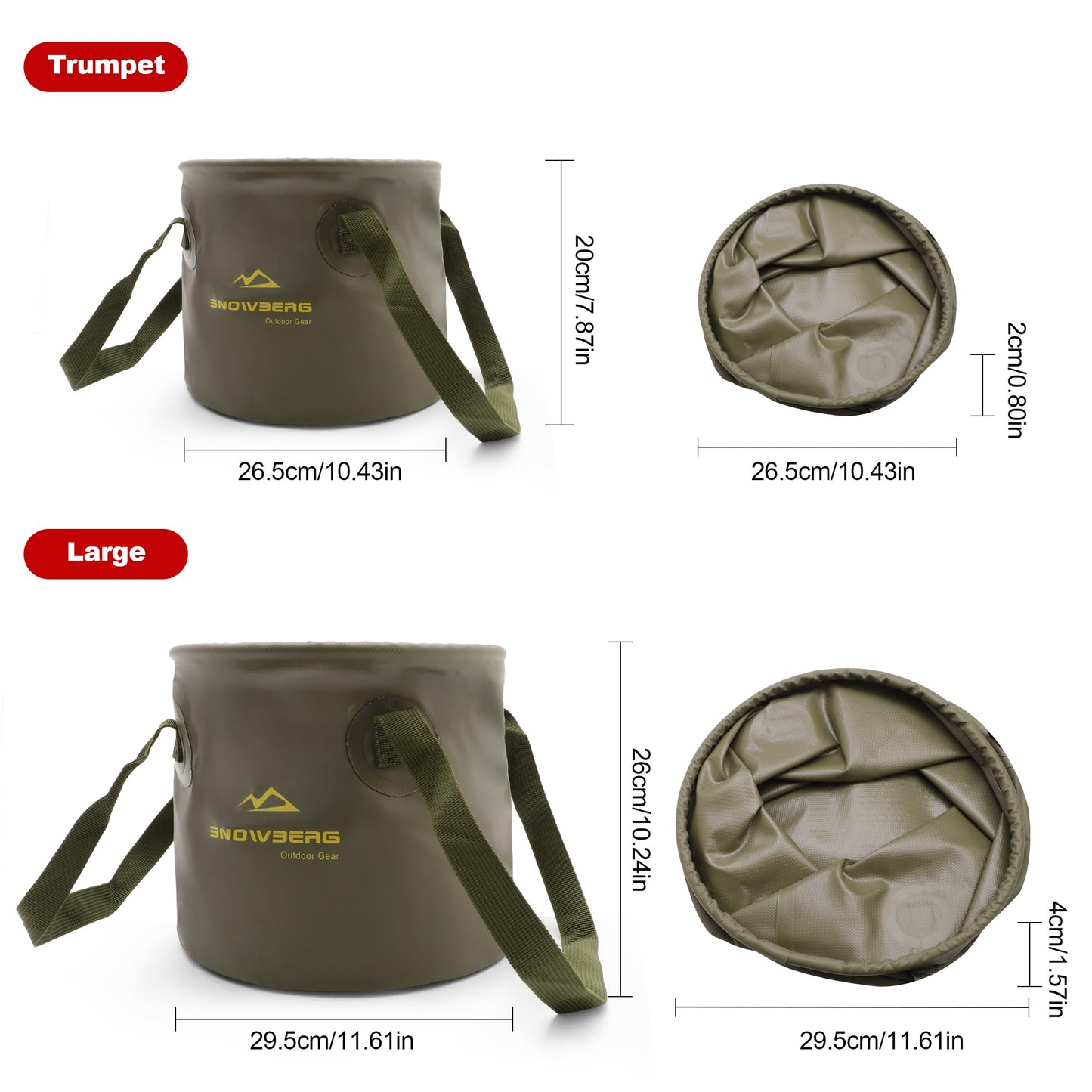 Collapsible Camping Bucket 20L – Dual Handles, Waterproof PVC, Forest Green
