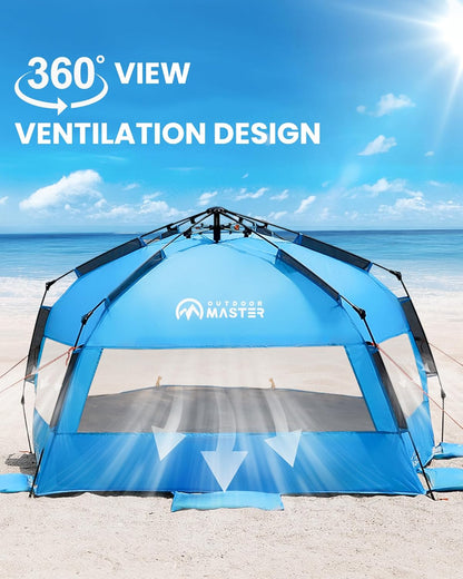 OutdoorMaster XL Pop Up Beach Tent – 3-4 Person UPF50+ Blue