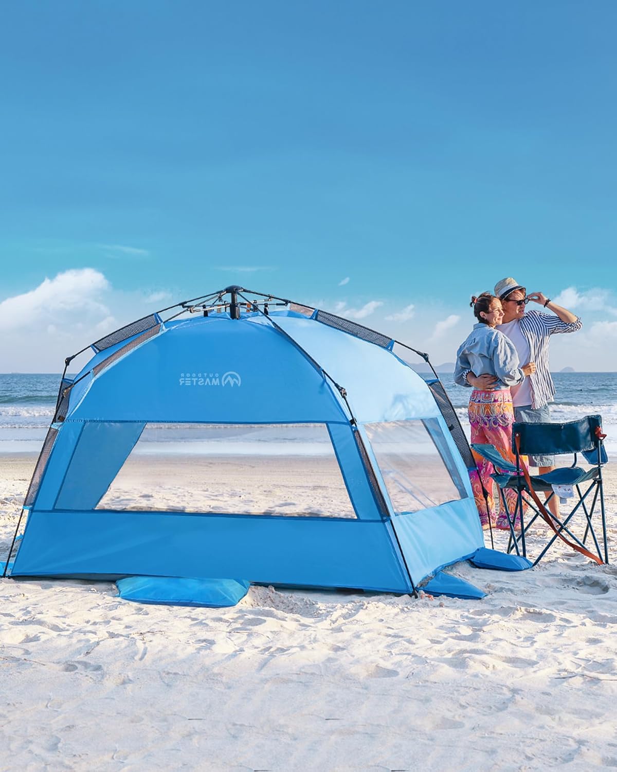 OutdoorMaster XL Pop Up Beach Tent – 3-4 Person UPF50+ Blue