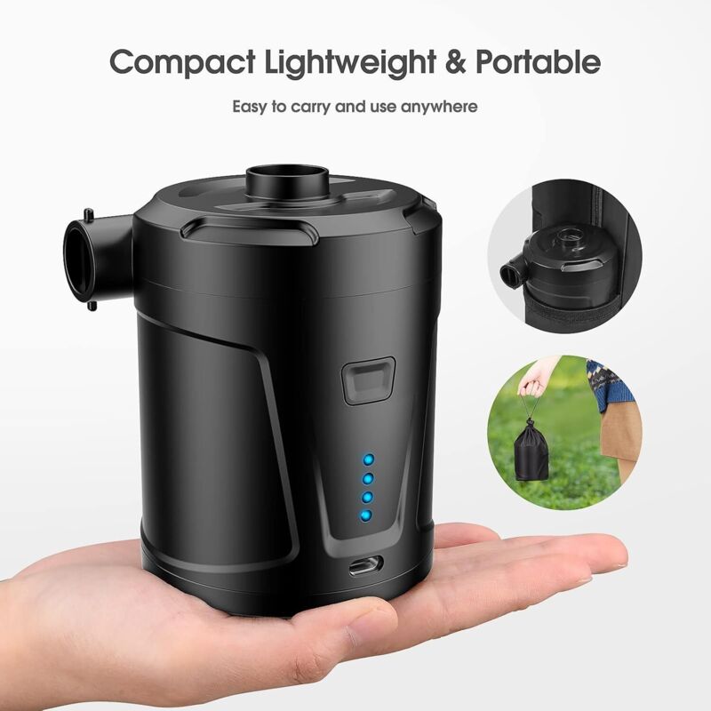 5000mAh Wireless Electric Air Pump – 300L/min 3 Nozzles USB Rechargeable
