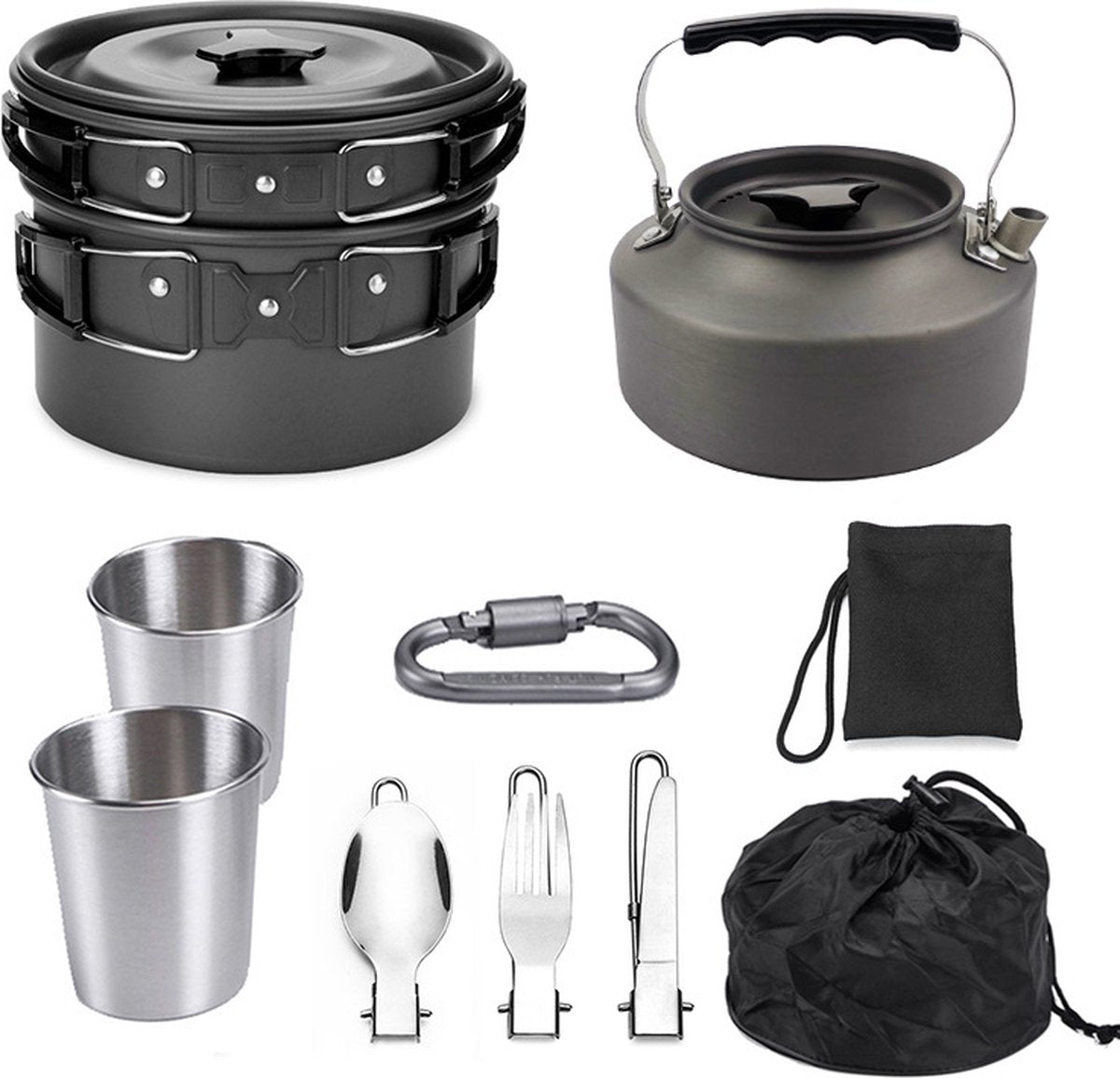 9-Piece Camping Cookware Set – Foldable BPA-Free for 2-3 People