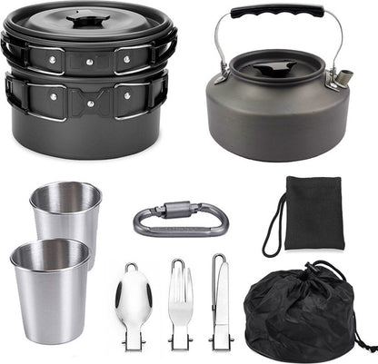 9-Piece Camping Cookware Set – Foldable BPA-Free for 2-3 People