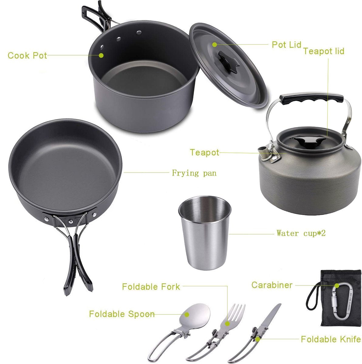 9-Piece Camping Cookware Set – Foldable BPA-Free for 2-3 People
