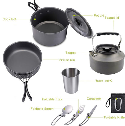 9-Piece Camping Cookware Set – Foldable BPA-Free for 2-3 People