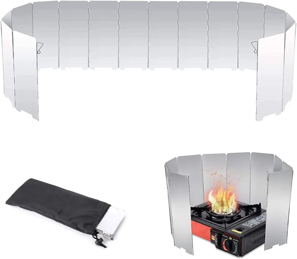 Aluminium Windbreak for Camp Stove – 10-Panel Foldable with Storage Bag