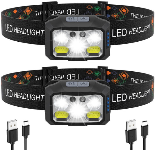 LED Headlamp Rechargeable 2-Pack – 6 Modes Ultralight Waterproof
