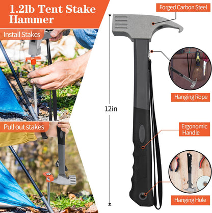 Heavy Duty Tent Stakes & Hammer Kit – 10 Pack with Storage Pouch