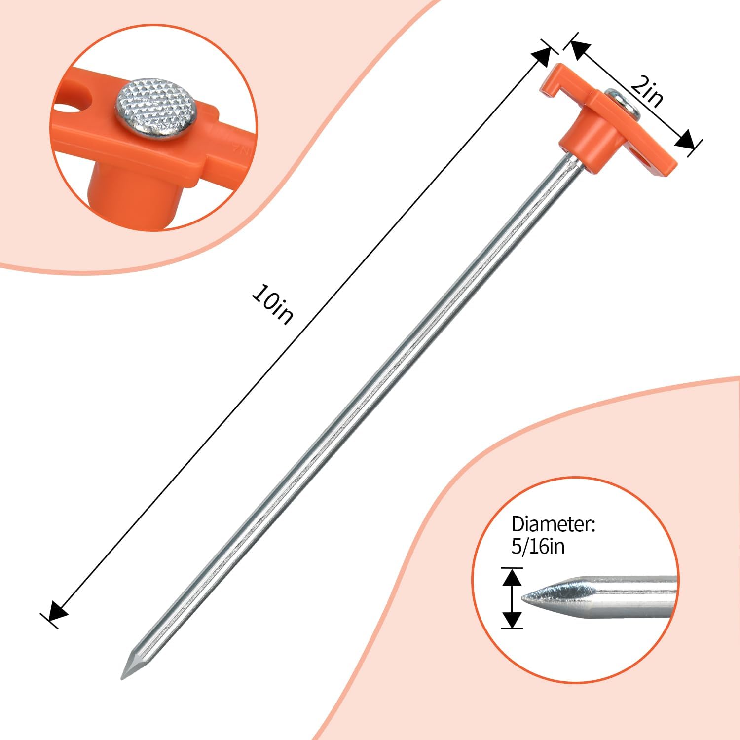 Heavy Duty Tent Stakes & Hammer Kit – 10 Pack with Storage Pouch