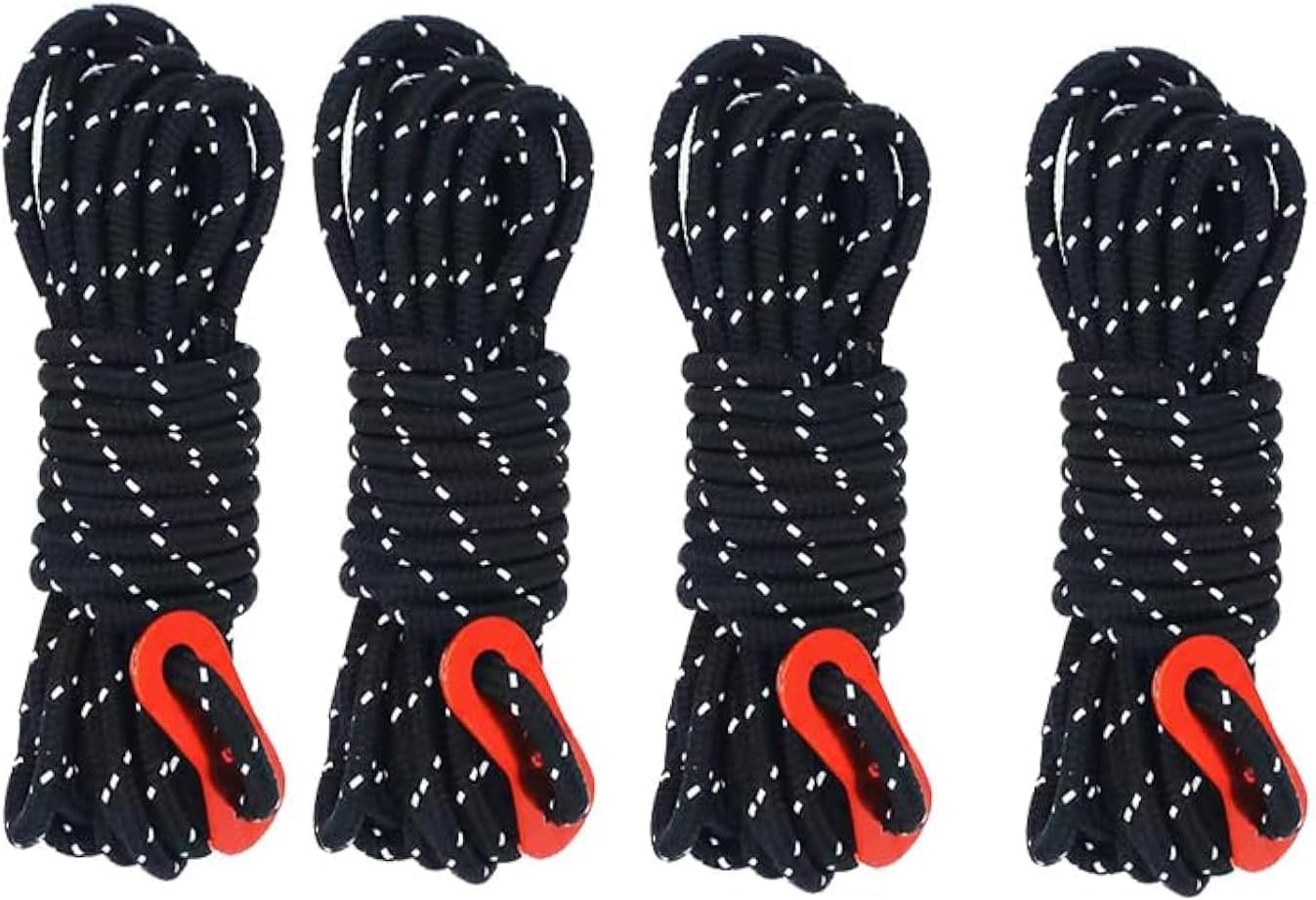 Reflective Camping Guy Ropes 4-Pack – 4mm Nylon with Tensioner Adjusters
