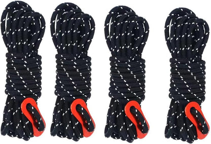 Reflective Camping Guy Ropes 4-Pack – 4mm Nylon with Tensioner Adjusters