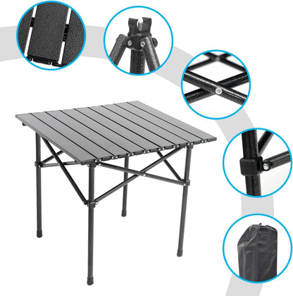 Folding Aluminium Side Table with Carry Bag – Black, Lightweight