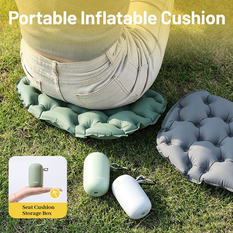 Inflatable Camping Seat Cushion & Storage Box – Olive Green