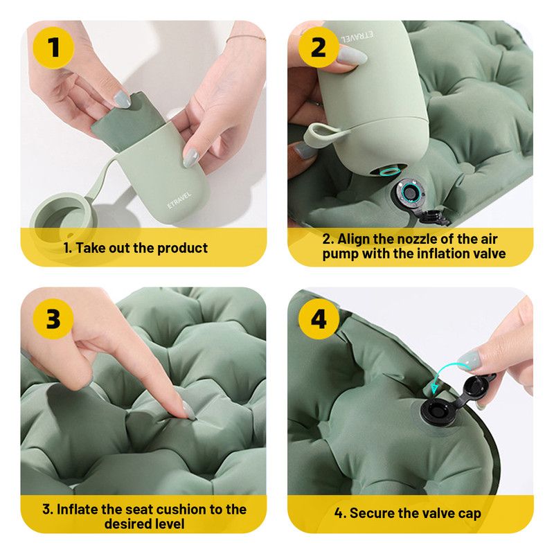 Inflatable Camping Seat Cushion & Storage Box – Olive Green