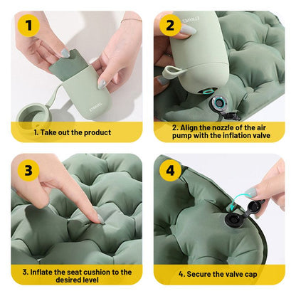 Inflatable Camping Seat Cushion & Storage Box – Olive Green
