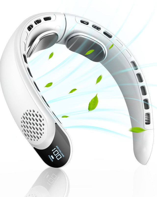 4000mAh Bladeless Neck Fan – Foldable LED Display 360 Cooling