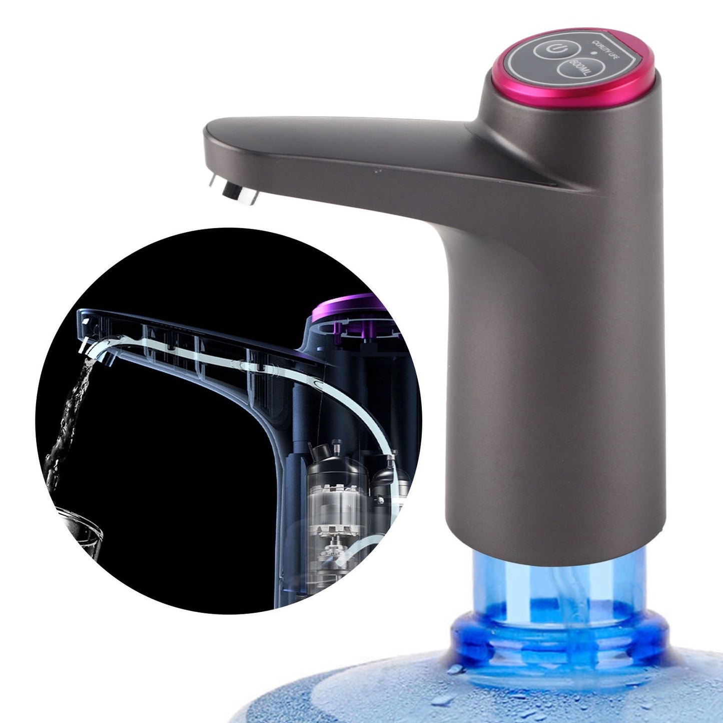 USB Electric Water Bottle Pump – Automatic Dispenser, Built-In Battery, Black