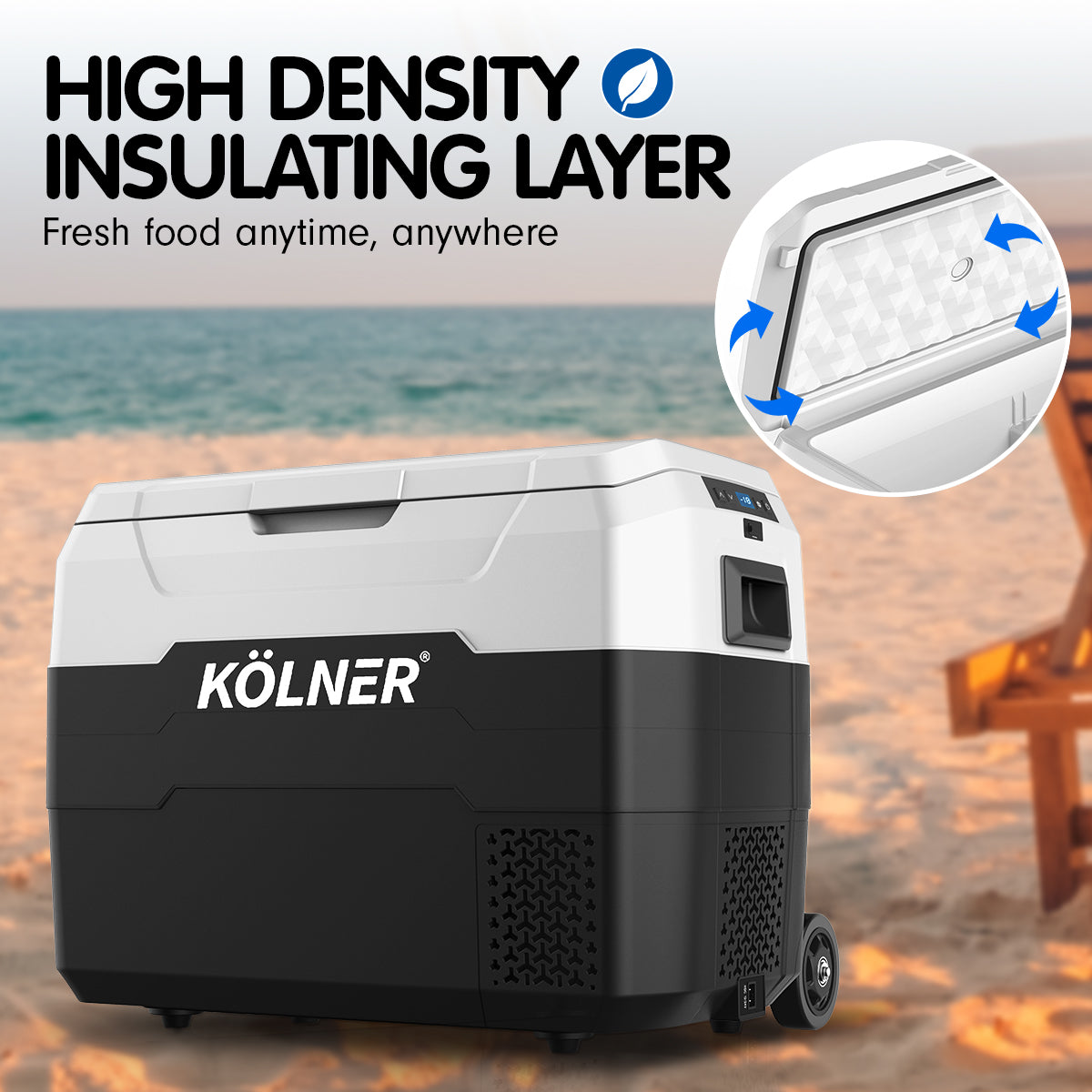 Kolner 40L Portable Fridge Freezer with Trolley – 12V/24V/240V