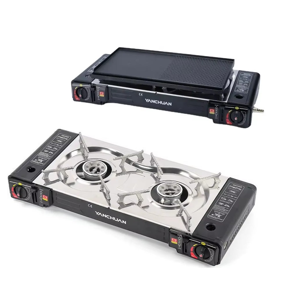 2-Burner Portable Butane Camping Stove – Baking Tray & Carry Case