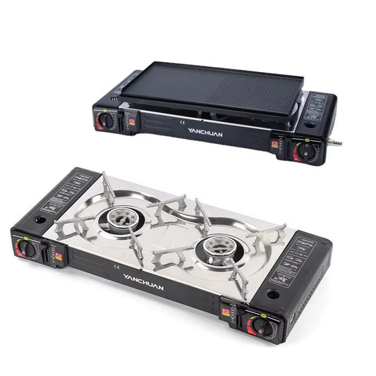 2-Burner Portable Butane Camping Stove – Baking Tray & Carry Case