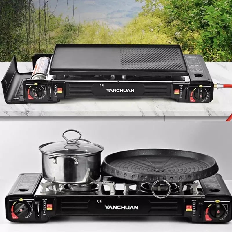 2-Burner Portable Butane Camping Stove – Baking Tray & Carry Case