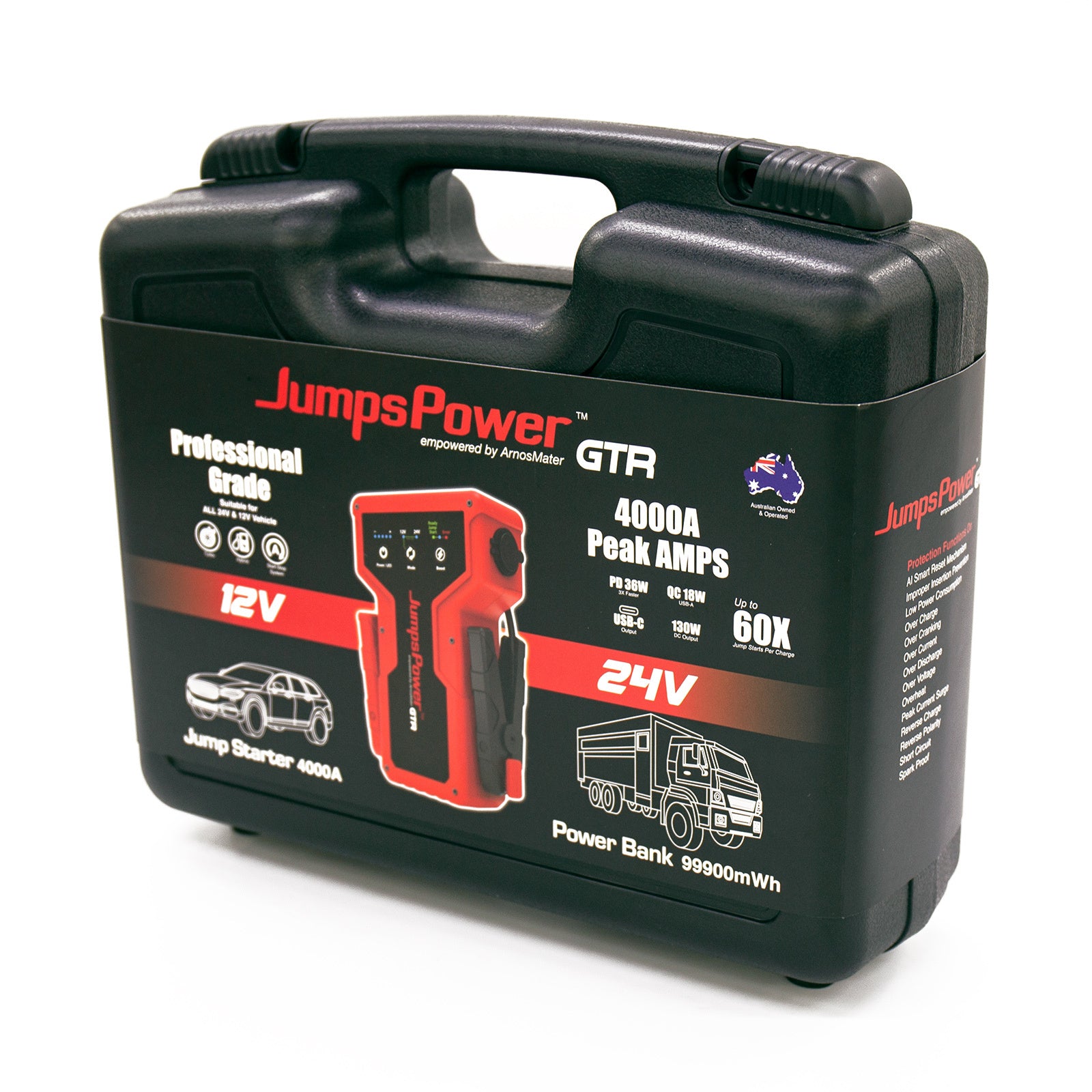 JumpsPower GTR 4000A Jump Starter – 12V/24V 99900mWh Professional Power Bank