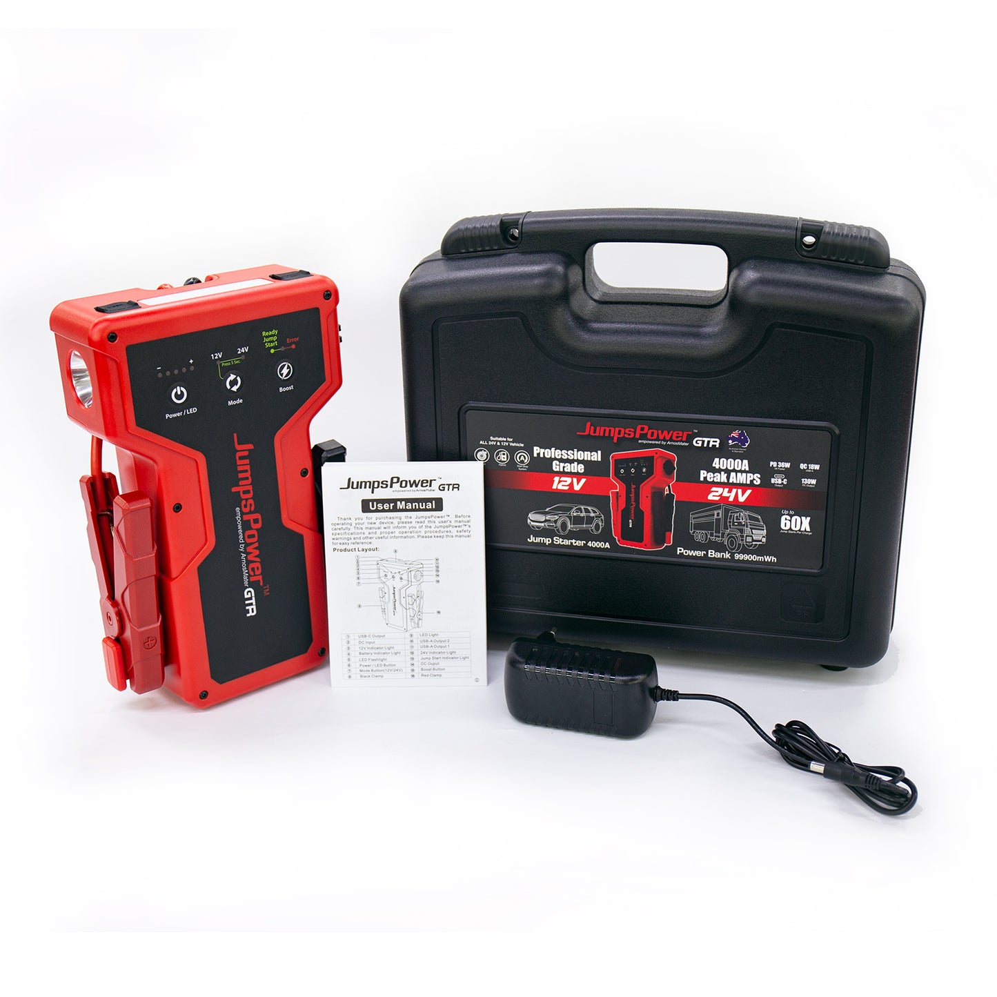 JumpsPower GTR 4000A Jump Starter – 12V/24V 99900mWh Professional Power Bank