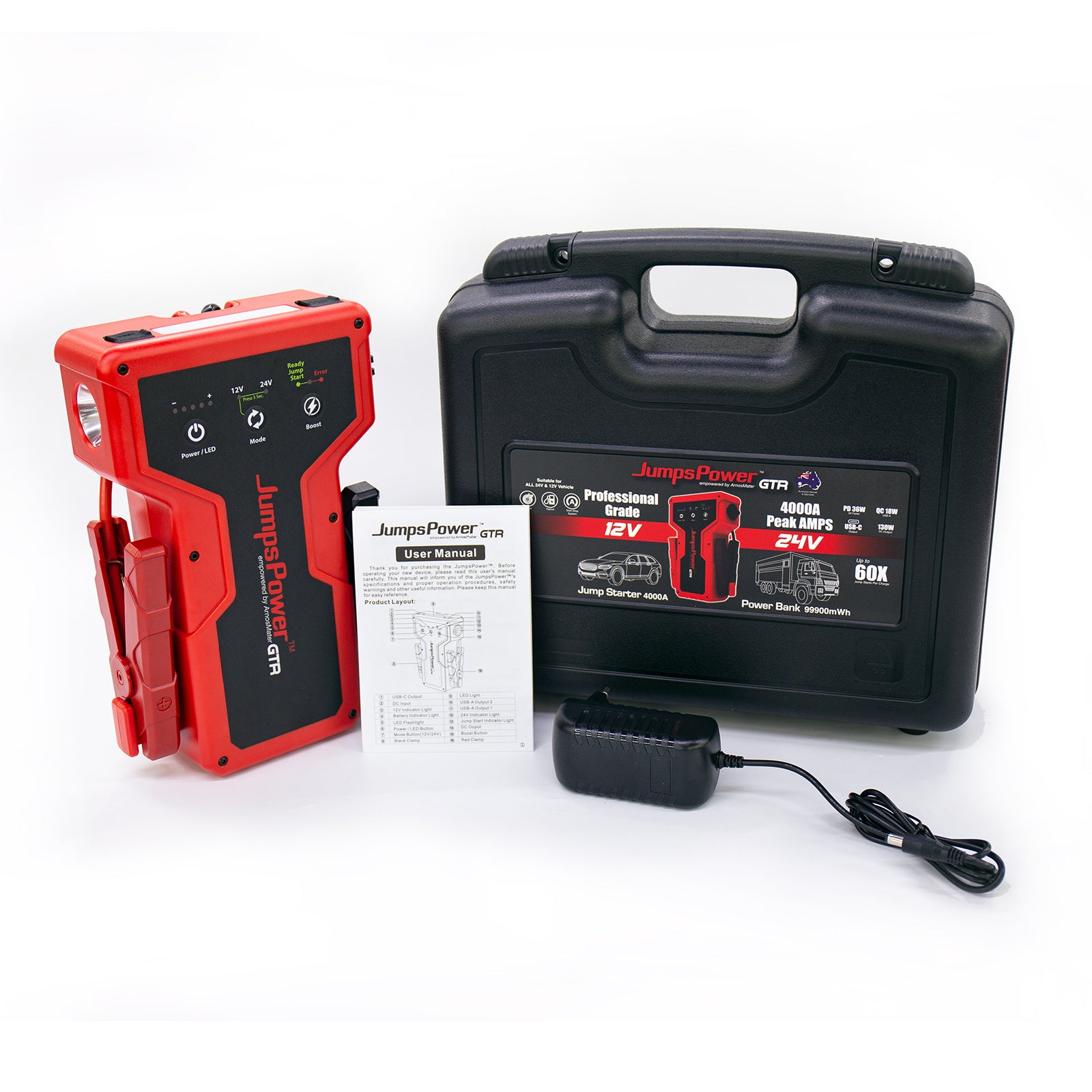 JumpsPower GTR 4000A Jump Starter – 12V/24V 99900mWh Professional Power Bank