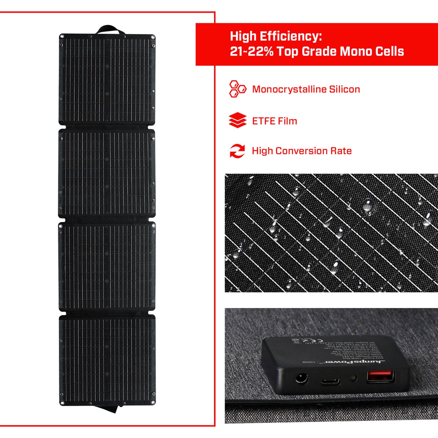 JumpsPower 100W Foldable Solar Panel – Portable Power for Off-Grid Adventures