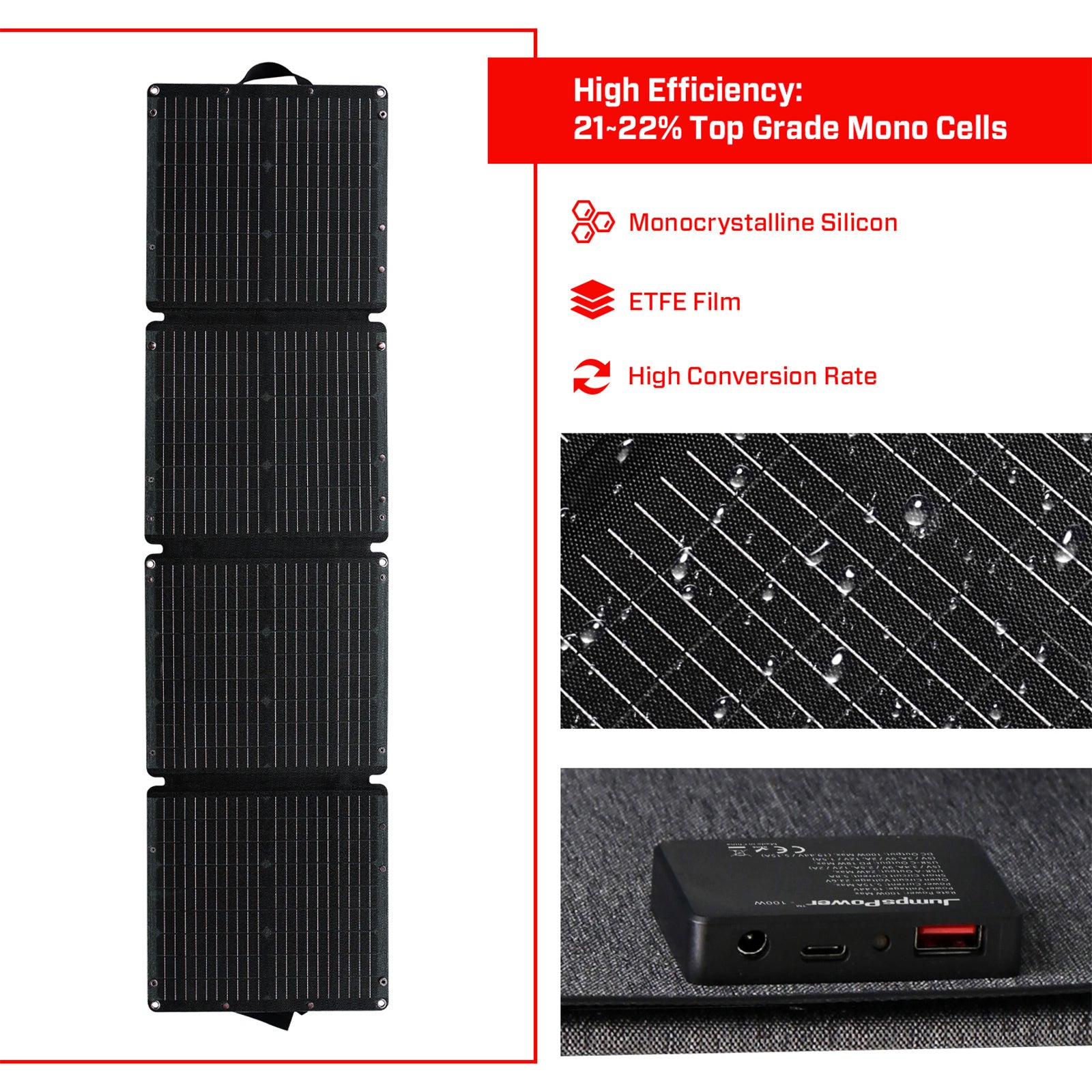JumpsPower 100W Foldable Solar Panel – Portable Power for Off-Grid Adventures