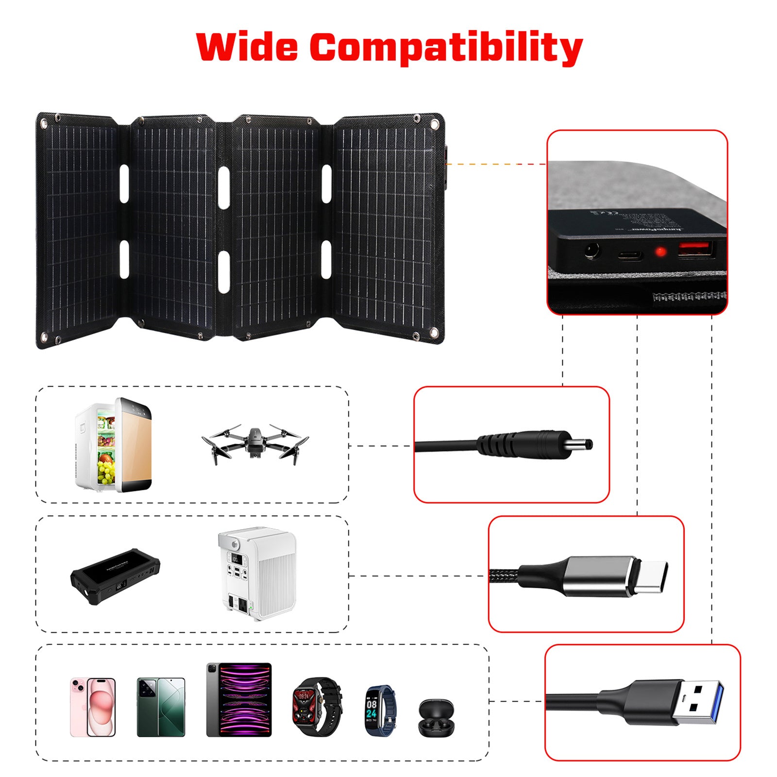 JumpsPower 60W Foldable Solar Panel – Portable High-Efficiency Charger