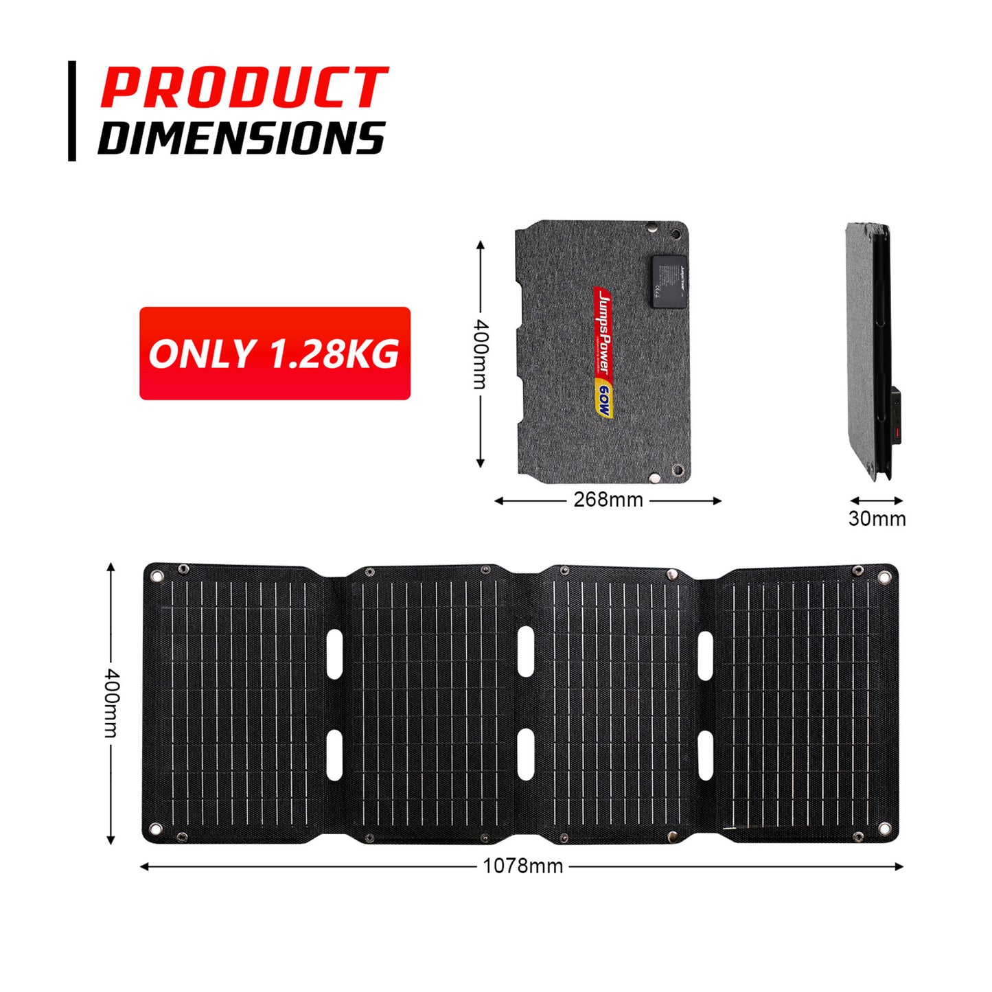JumpsPower 60W Foldable Solar Panel – Portable High-Efficiency Charger