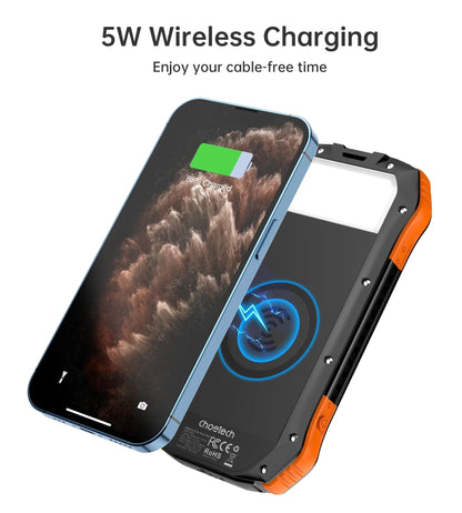 CHOETECH B657 20000mAh Solar Power Bank – Wireless Charging USB-C