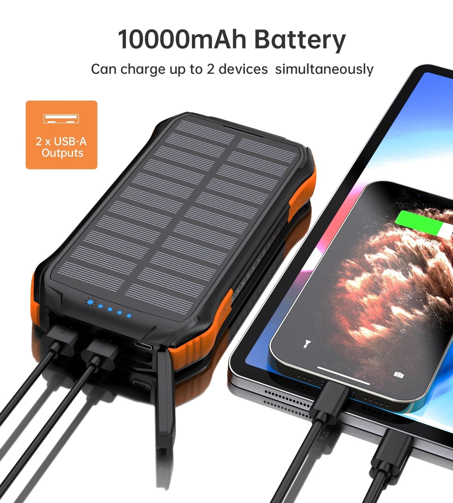 CHOETECH B658 10000mAh Solar Power Bank – 3-Port USB Charging