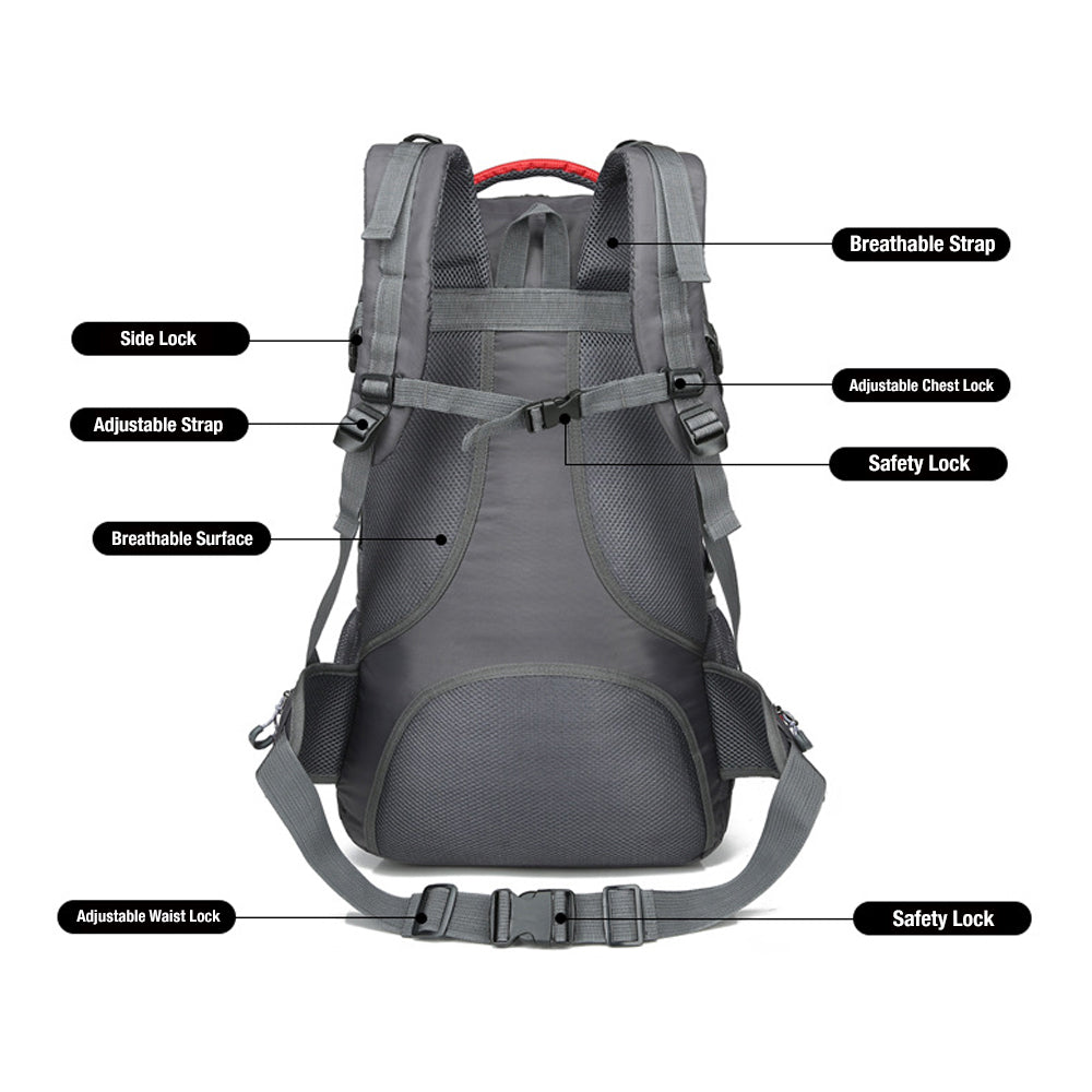 40L Waterproof Hiking Backpack – Red