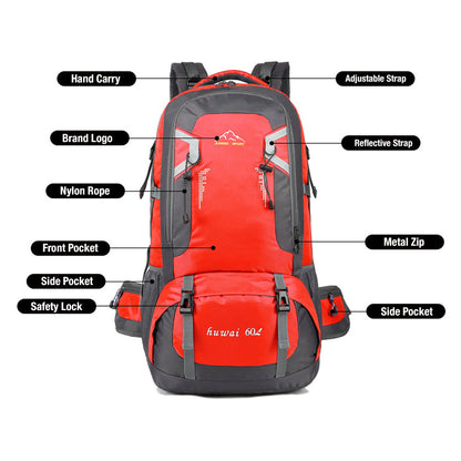 60L Waterproof Trekking Backpack – Black