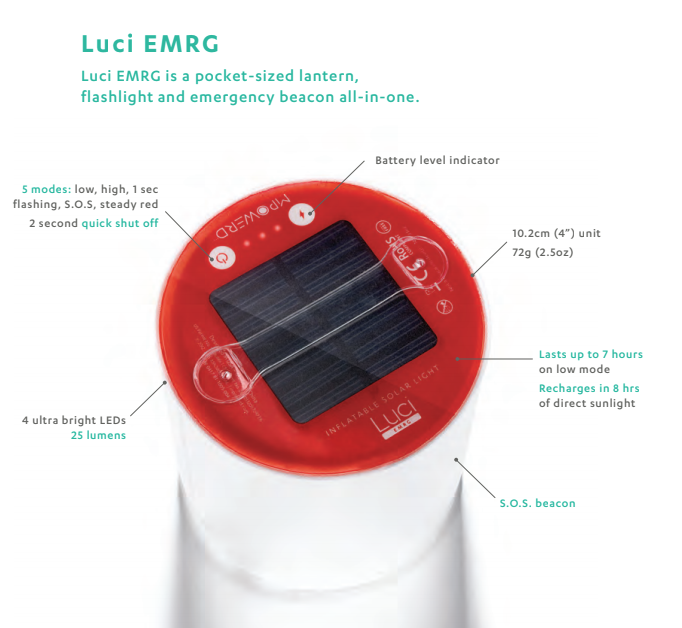 MPOWERD Luci EMRG Inflatable Solar Lantern – Emergency SOS Waterproof