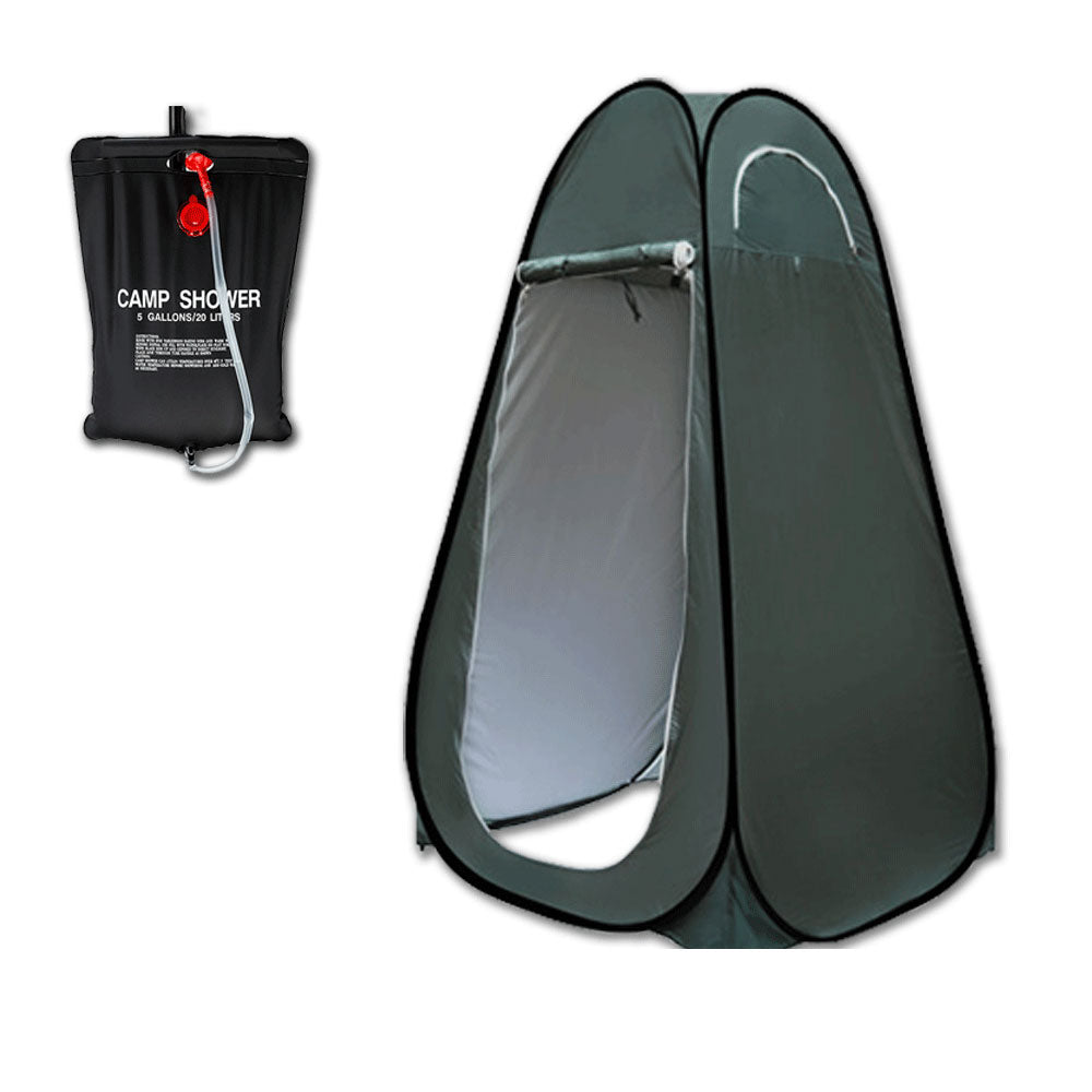 Pop-Up Privacy Shower Tent with 20L Water Bag – Green Camping Set