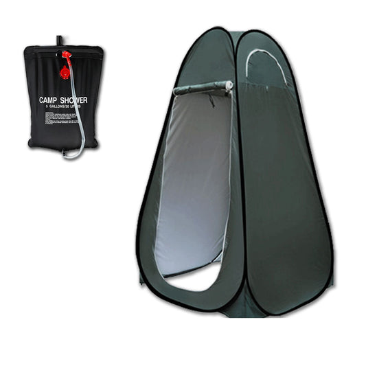 Pop-Up Privacy Shower Tent with 20L Water Bag – Green Camping Set
