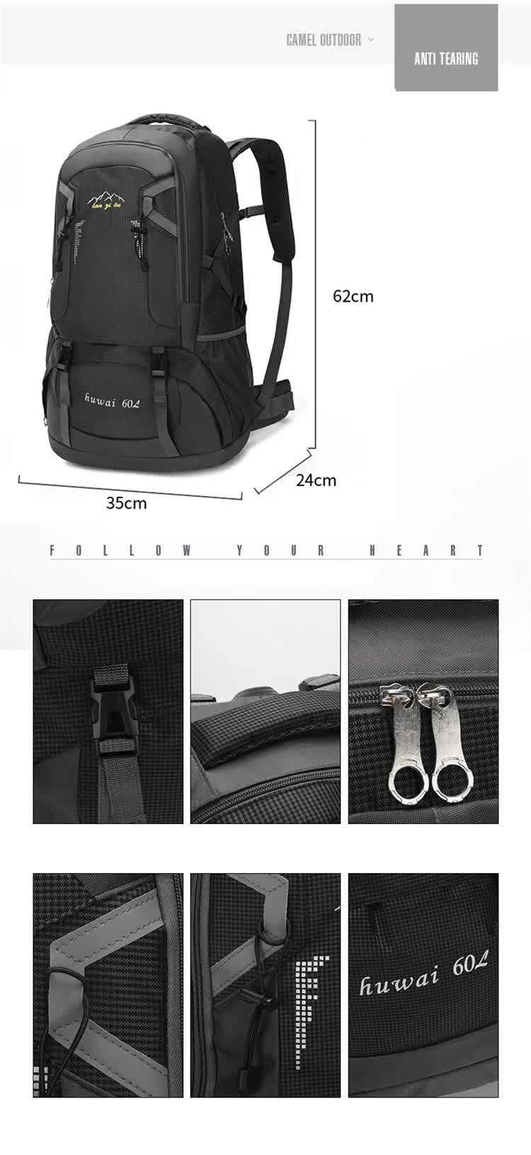 60L Waterproof Trekking Backpack – Green