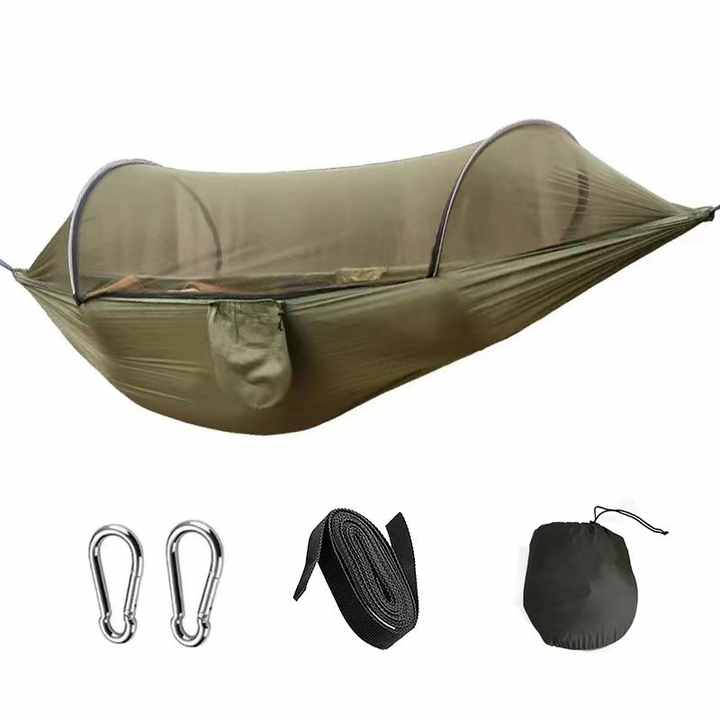 Military Green Camping Hammock with Mosquito Net – Quick-Setup
