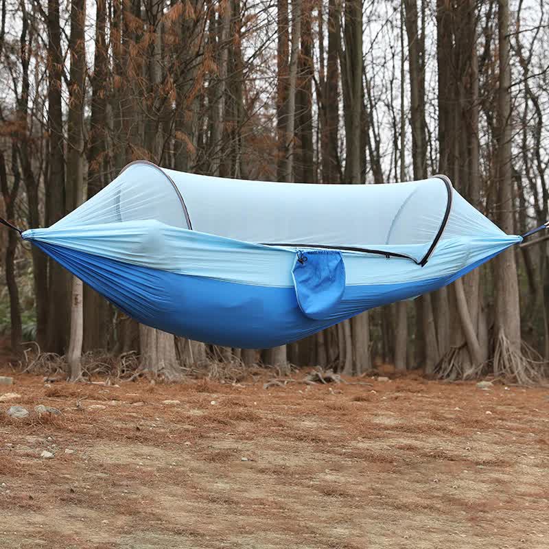 Blue Camping Hammock with Mosquito Net – Quick-Setup Nylon