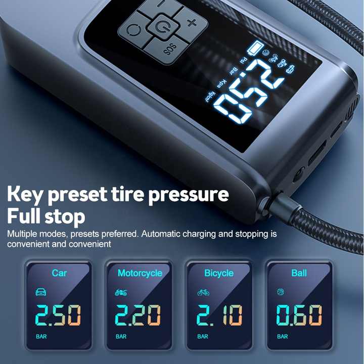 Portable Digital Tyre Inflator – LCD Display 150 PSI USB-C Compact