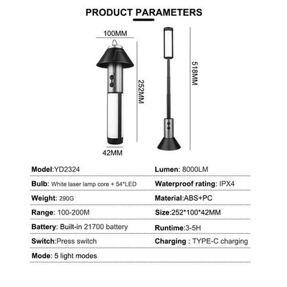 Telescopic Camping Lantern – Adjustable Height LED USB-C Rechargeable