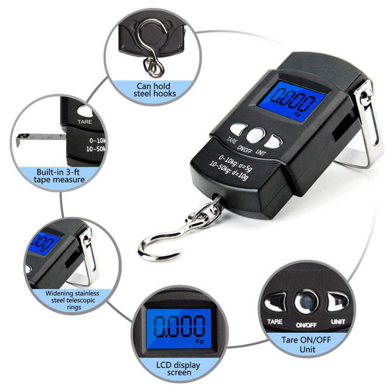 Digital Hanging Scales 2-Pack – 50kg Portable with Backlit LCD Fishing