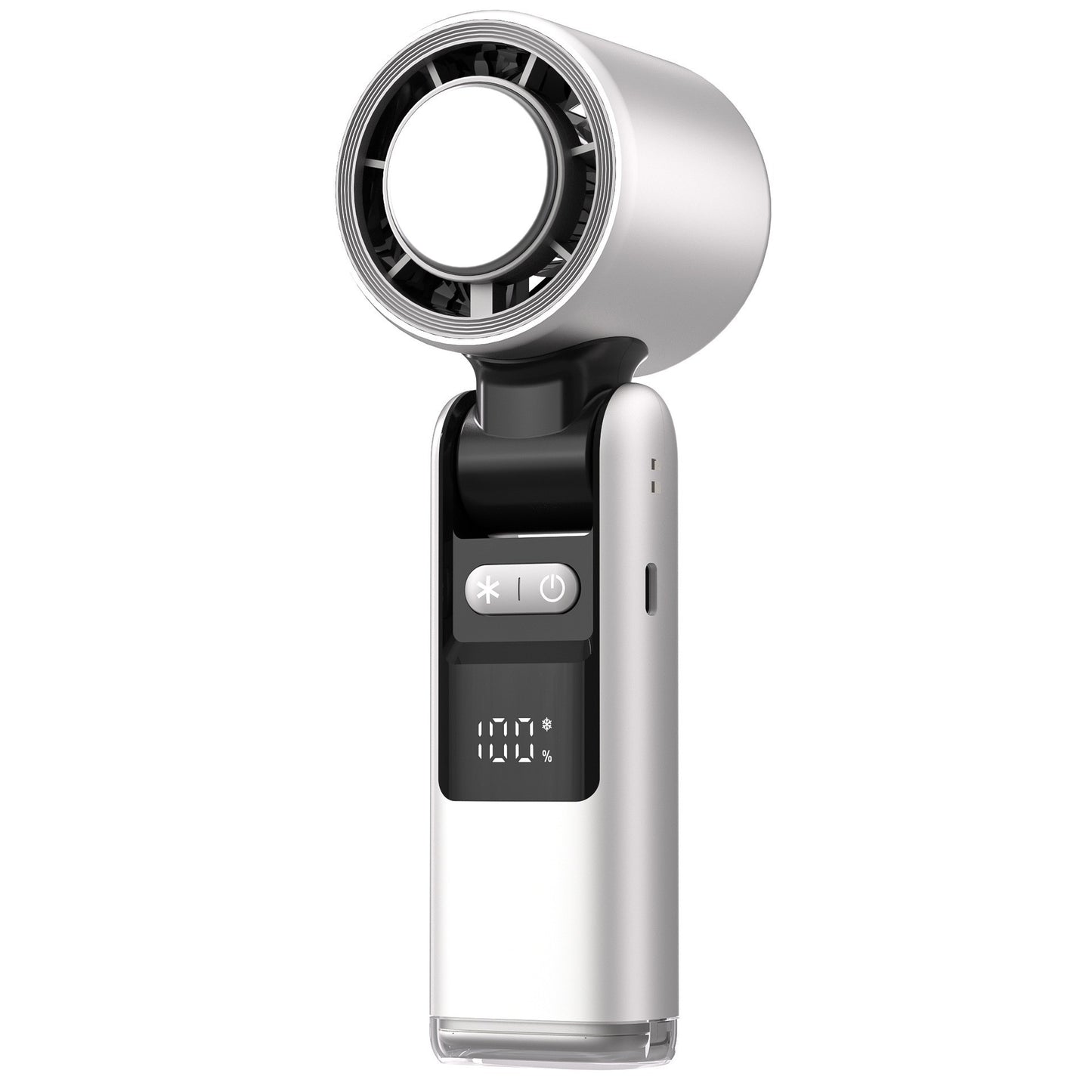 100-Speed Foldable Handheld Fan – USB Rechargeable Mini Turbo White
