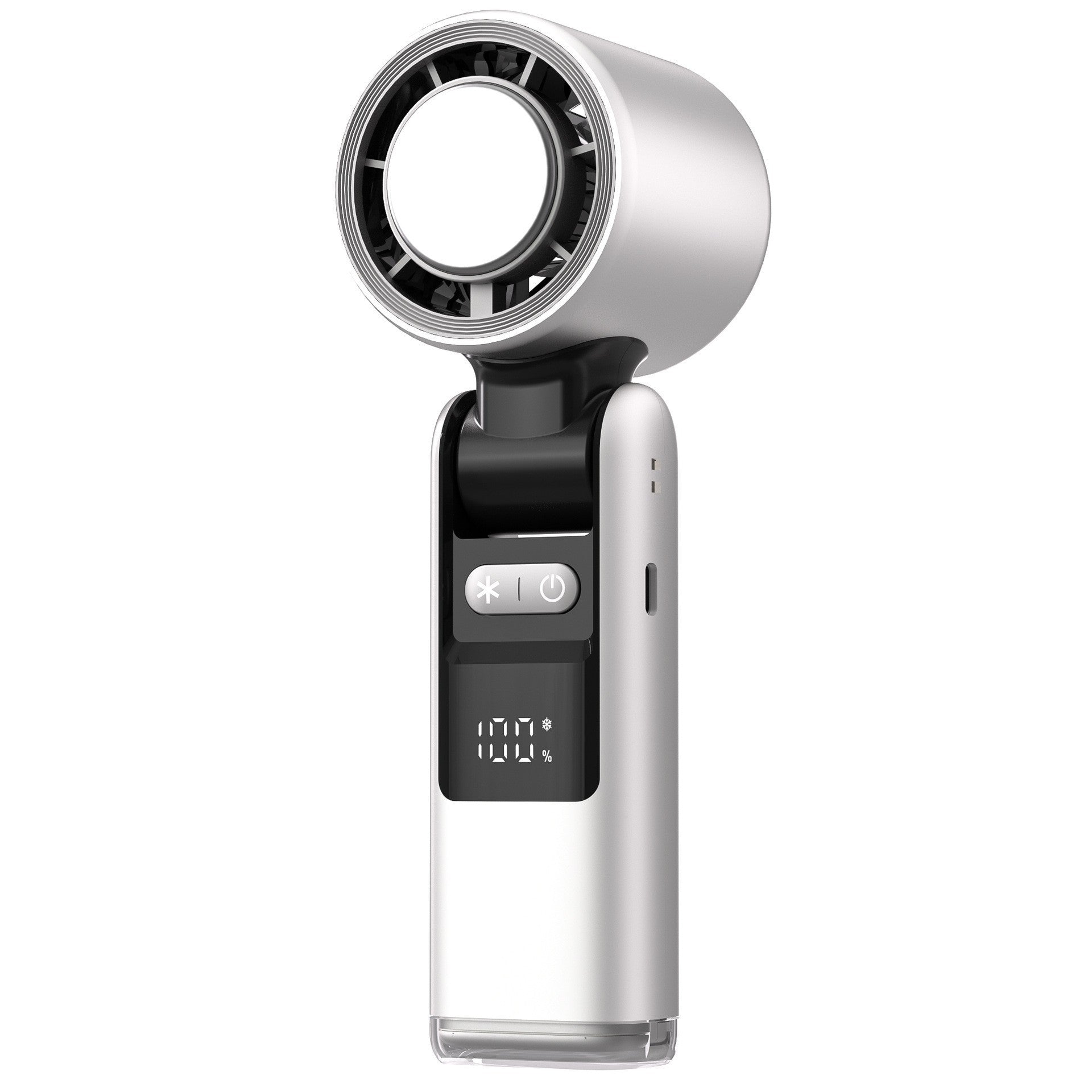 100-Speed Foldable Handheld Fan – USB Rechargeable Mini Turbo White