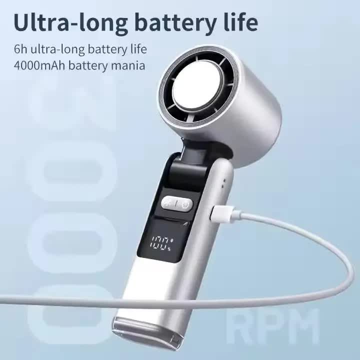 100-Speed Foldable Handheld Fan – USB Rechargeable Mini Turbo White