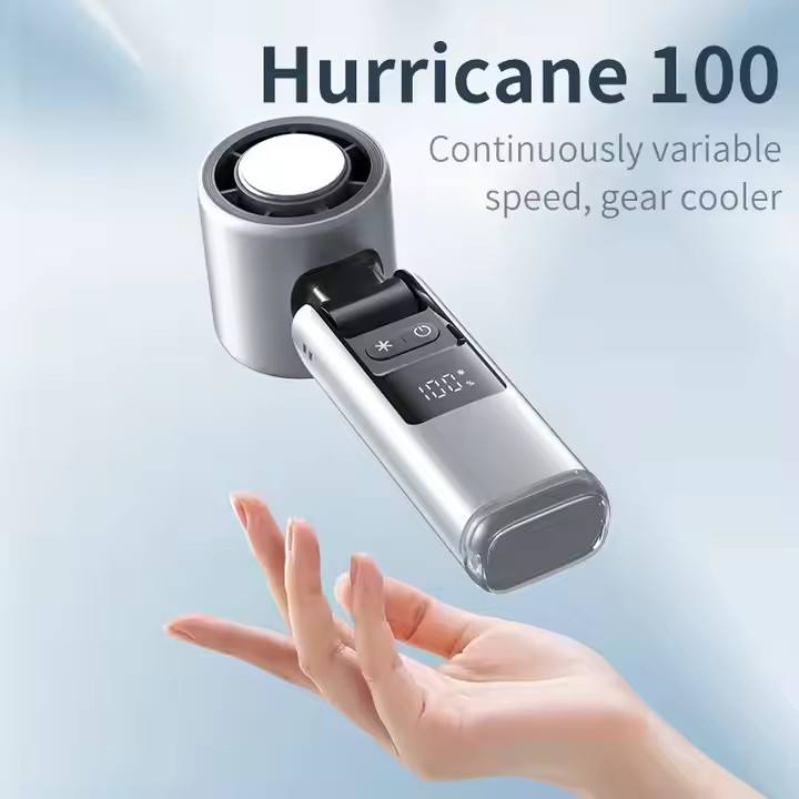 100-Speed Foldable Handheld Fan – USB Rechargeable Mini Turbo White